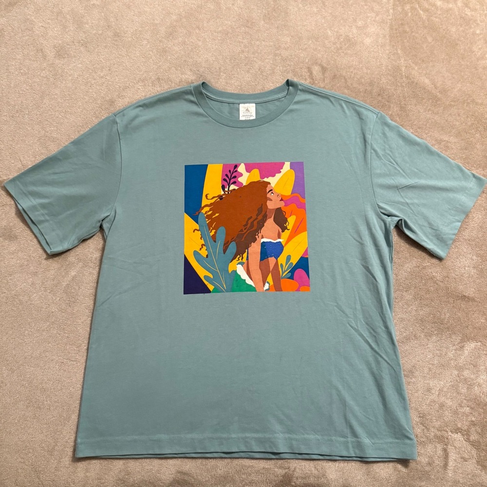 Disney Moana Organic Cotton Graphic T-Shirt Teal Green Women Medium M